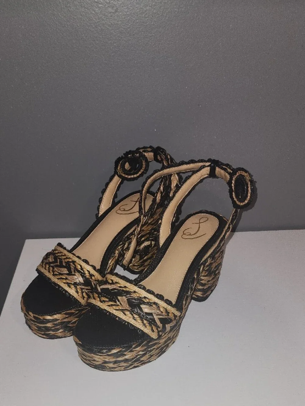 Jessica Simpson Black & Tan Braided Platform Slingbacks